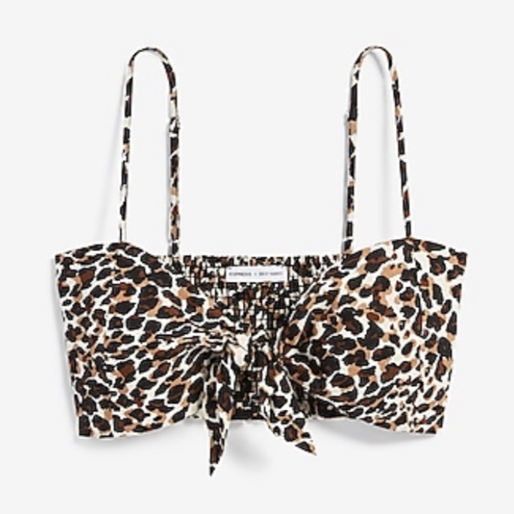 Rocky Barnes Leopard Print Linen Tie Front Top
